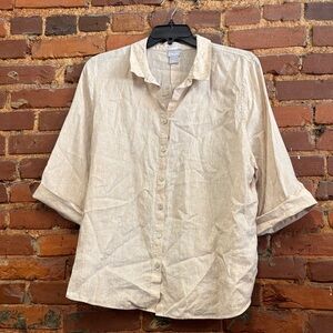 Chicos No‎ Iron 100% Linen Tan Button Down Blouse Size 4 (Womens Plus Size 20)